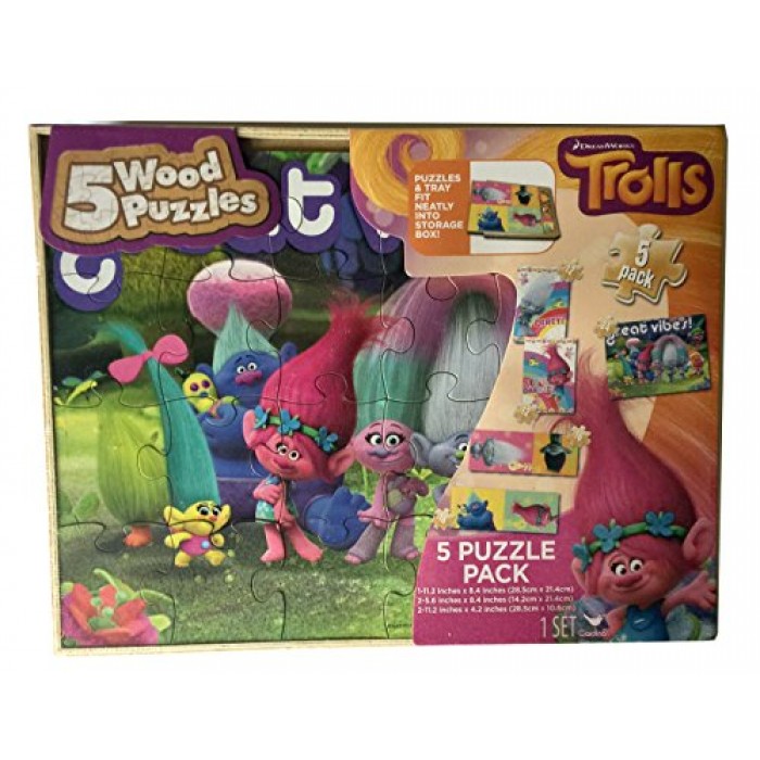 GeeksHive: DreamWorks Trolls 5 Wood Puzzle Pack for Children - Puzzle ...